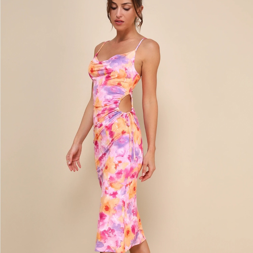 Lulu's Pink and Orange Floral Dress Size S